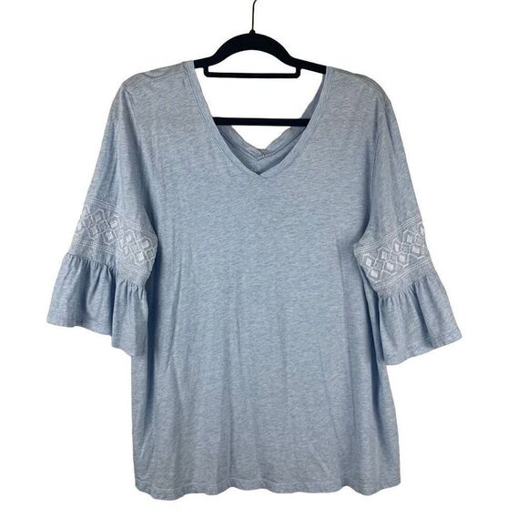 J Jill Embroidered Sleeve Double V-Neck Tee Top Size L - Picture 3 of 7